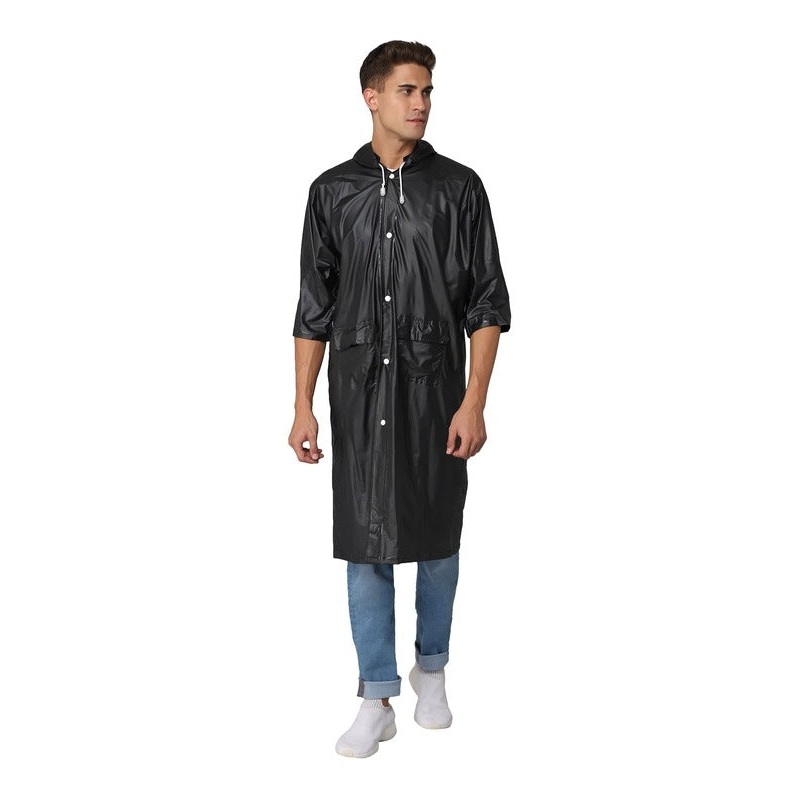 THE CLOWNFISH Raincoat for Men and Women Waterproof PVC Material Longcoat with Adjustable Hood (Yellow, Free Size)