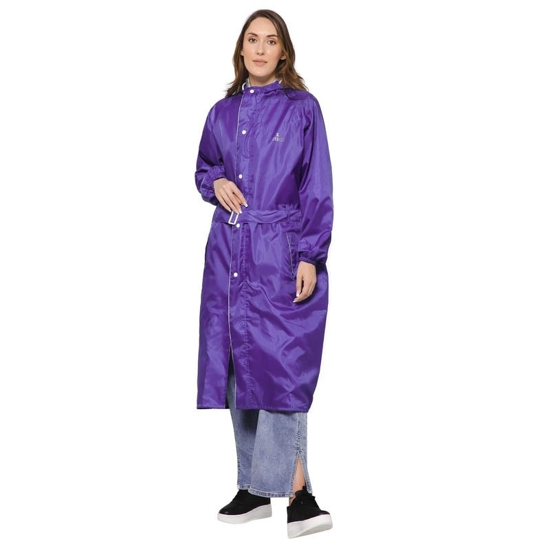 THE CLOWNFISH Reversible Waterproof Raincoat - Stylish & Functional | Includes Storage Bag | Large | Drizzle Diva Purple