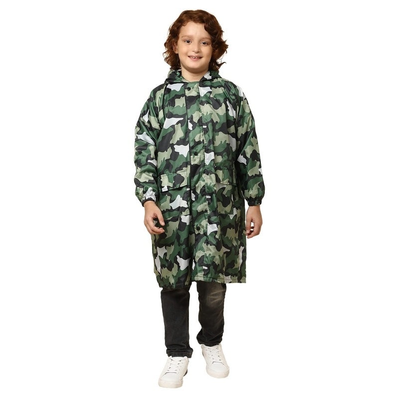 THE CLOWNFISH Simpson Series Kids Waterproof PVC Longcoat with Adjustable Hood & Extra Space for Backpack/Schoolbag Holding. Printed Plastic Pouch. Kid Age-12-13 years (Size-42-Blue)
