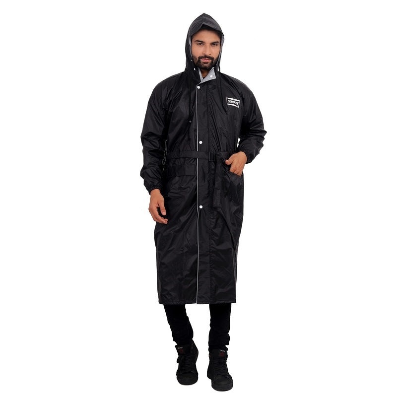 THE CLOWNFISH Warrior Series Reversible Use Unisex Waterproof Long Coat/Raincoat with Adjustable Hood and Reflector Logo at Back for Night Visibility- With Storage Bag (Camo-Free Size)