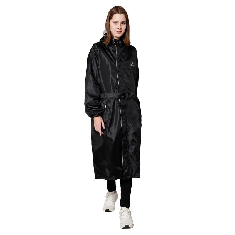 Women Raincoat - Waterproof, Reversible, with Adjustable Hood | Includes Storage Bag | XXX-Large | Drizzle Diva Black