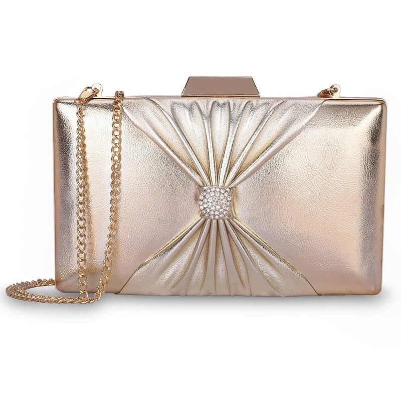 Womens Party Clutch - Exquisite Design & Chain Strap | Stylish Evening Bag | Light Golden