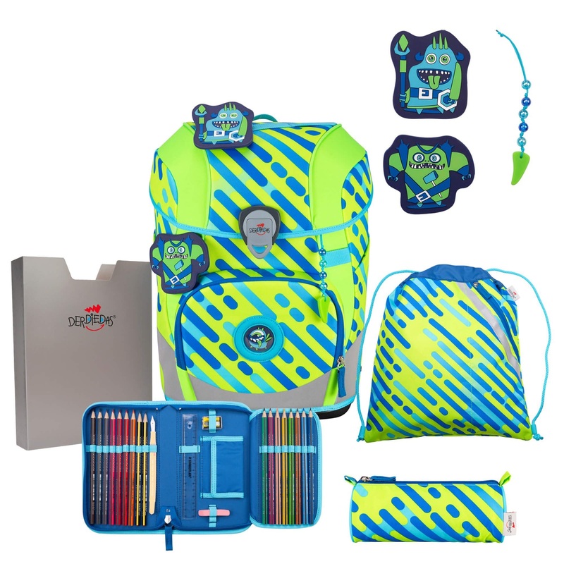 DerDieDas ErgoFlex Tiny Exklusiv Neon - Schulranzen Set 5tlg. 900g (Monster)