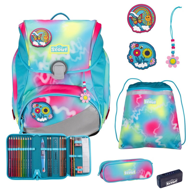 Scout Alpha Exklusiv Safety Light - Schulranzen Set 5tlg. (Happy Rainbow)