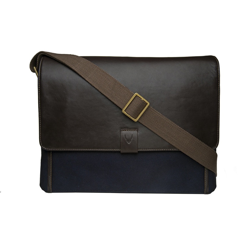 Aiden Leather+Canvas Messenger-Brown/Blue