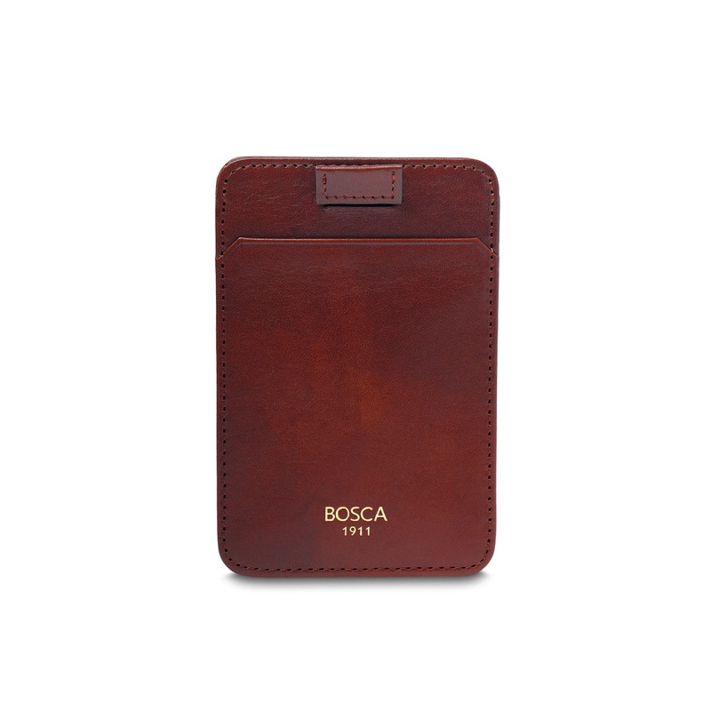 Old Leather Pull Tab Card Case - Dark Brown