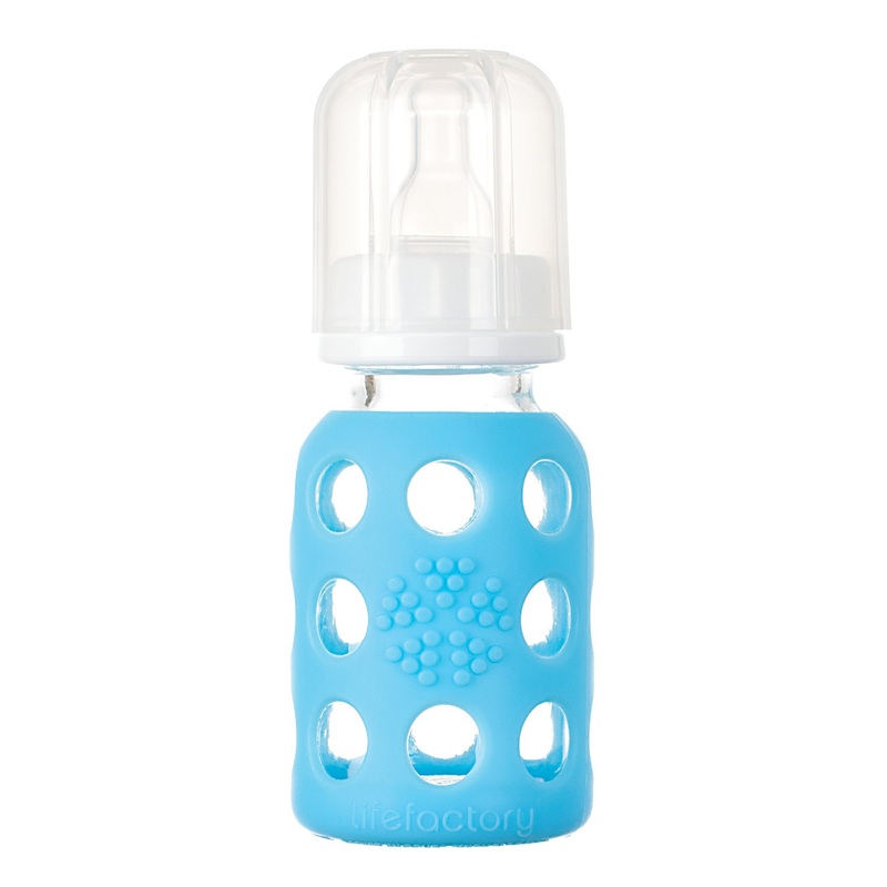 Lifefactory 4-oz. Glass Baby Bottle with Silicone Sleeve and Stage 1 Nipple