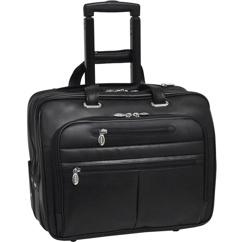 Mcklein L Series Wrightwood Leather 17In Dbl Compartment Wheeled Laptop Case