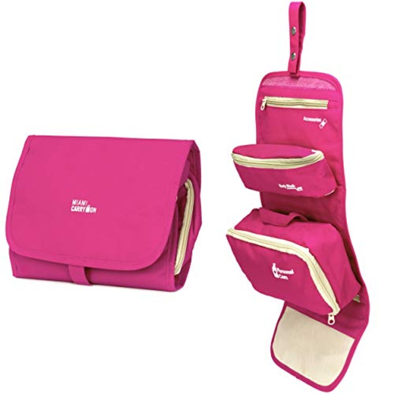 Miami CarryOn 3 in 1 Toiletry Bag - Foldable Hanging Toiletry Bag (Pink)