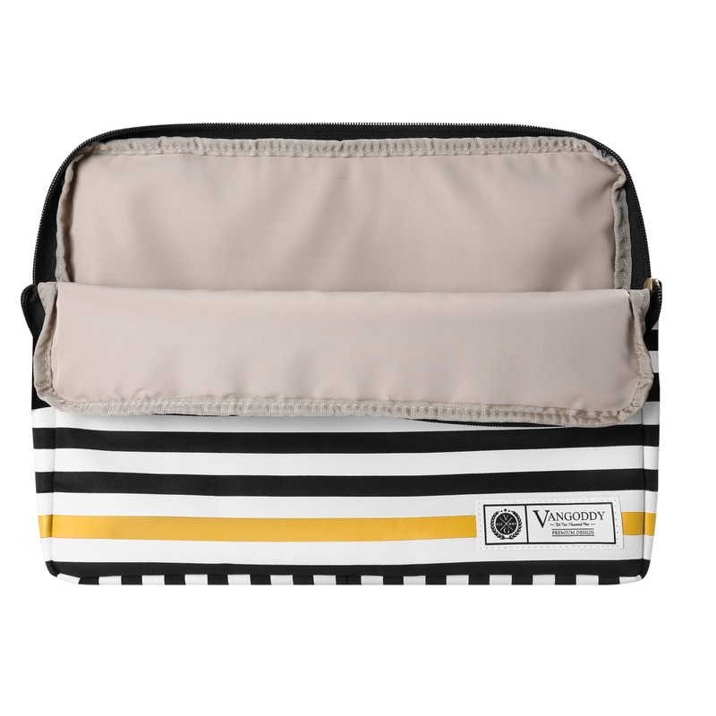 Vangoddy ABEL 15.6 inch Laptop Tablet Sleeve Black White Accent Stripe Pattern D