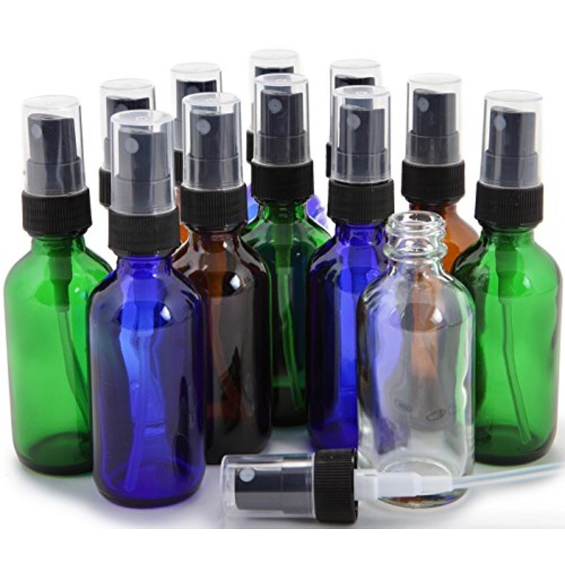 Vivaplex, 12, Assorted Colors, 2 oz Glass Bottles, with Black Fine Mist Sprayers