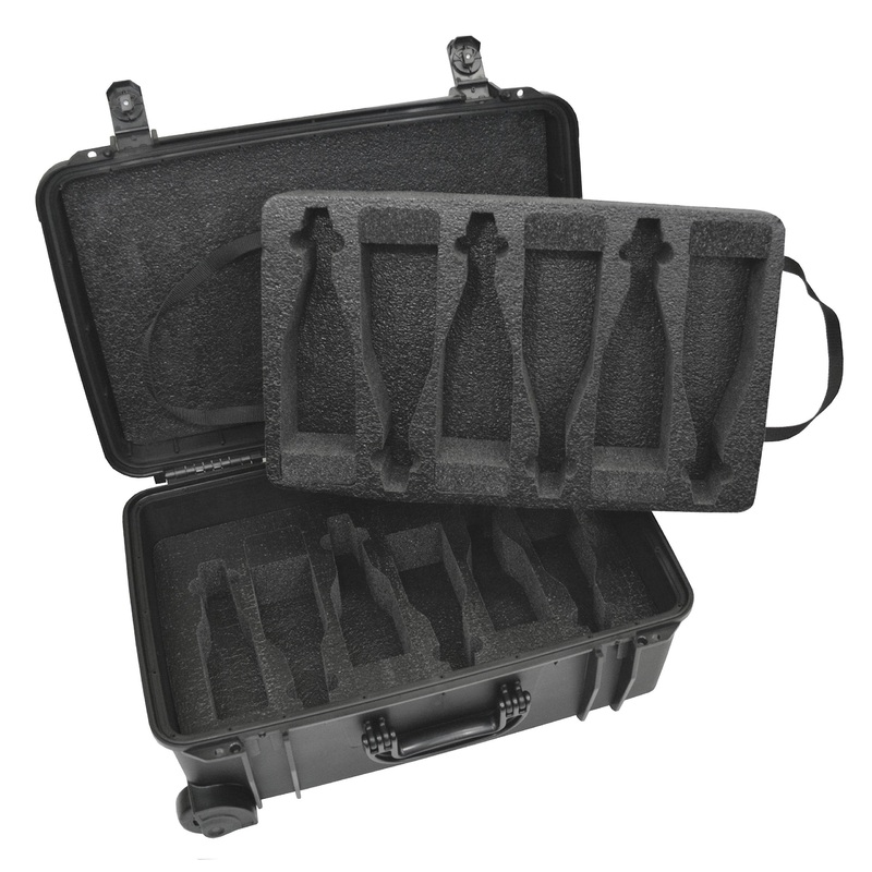 Waterproof Heavy Duty Wheeled Alcohol Travel Case - Beer And Wine Carrying Case Includes Custom Foam Insert Bottle Holder