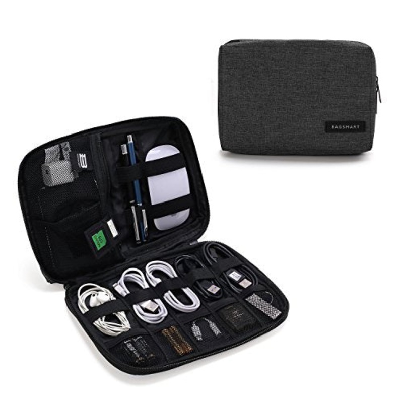 BAGSMART Electronic Organizer Small Travel Cable Organizer Bag for Hard Drives, Cables, Charger, USB, SD Card, Black