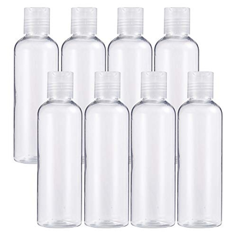 BENECREAT 8 Pack 6.7oz PET Plastic BottlesClear Refillable Bottles with Press Disc Flip Cap for Shampoo, Lotions, Creams