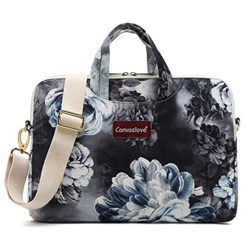 Canvaslove Grey Flower Water Resistant Laptop Shoulder Messenger Bag Case for MacBook Pro 16 inch,15 inch Surface Laptop 3,Surface Book 2 and 14 inch,15 Inch,15.6 Inch Laptop