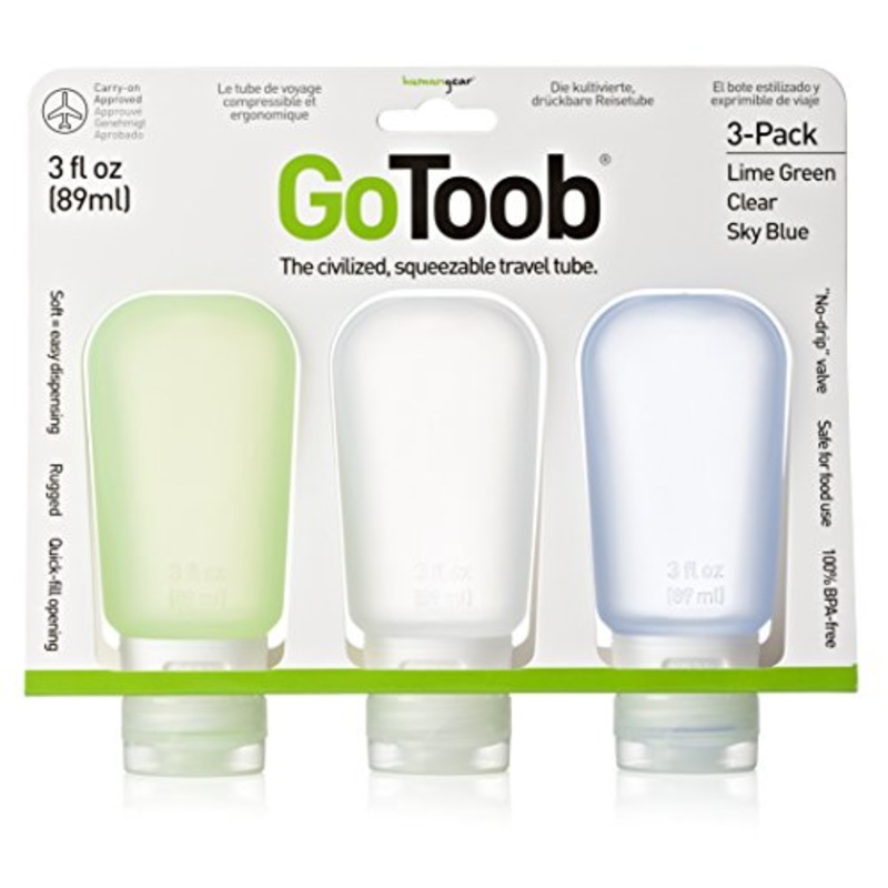 humangear GoToob 3-Pack Travel Bottle, Clear/Green/Blue