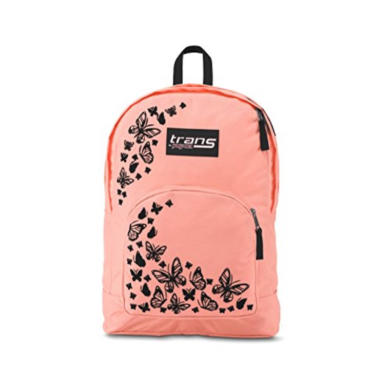 Trans By Jansport Over 17.5" Backpack - Butterfly Print - Coral/Black - Laptop Sleeve