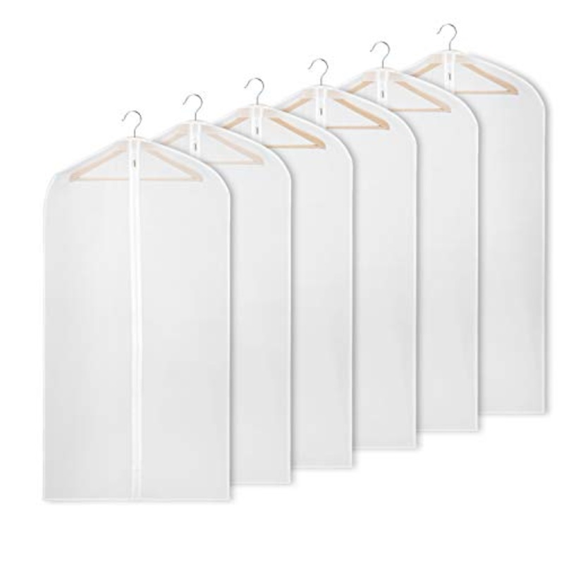 Univivi Hanging Garment Bag 43 inch Suit Bag for Storage(Set of 6) Washable Translucent Lightweight Garment Bags for Dress Suits, Jackets, T-Shirt, Sports Coats etc.