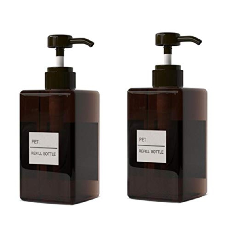 XINGZI 2PCS 450ml 15oz Empty Square Plastic Pump Bottles Cosmetic Lotion Dispenser Refillable Toiletries Liquid Containers Bathroom Accessories for Makeup Liquid Shampoo Hair-Conditioner