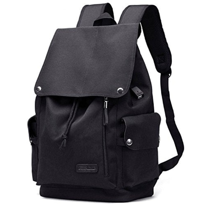 Bison Denim Unisex Canvas Backpack Large School Bag Travel Hiking Daypack Rucksack With Usb Charger