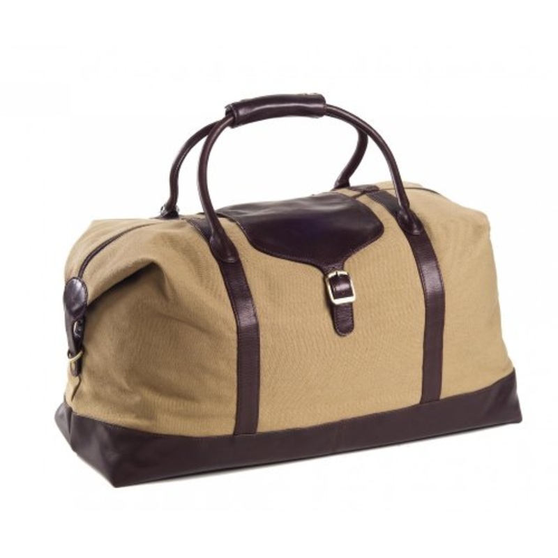 Clava Canvas 21" Overnighter W/ Leather Trim (Khaki Canvas With Cafe Trim)