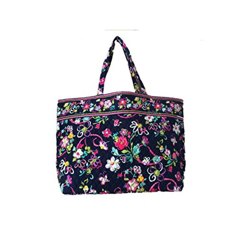 Vera Bradley Grand Tote In Ribbons With Solid Pink Interior