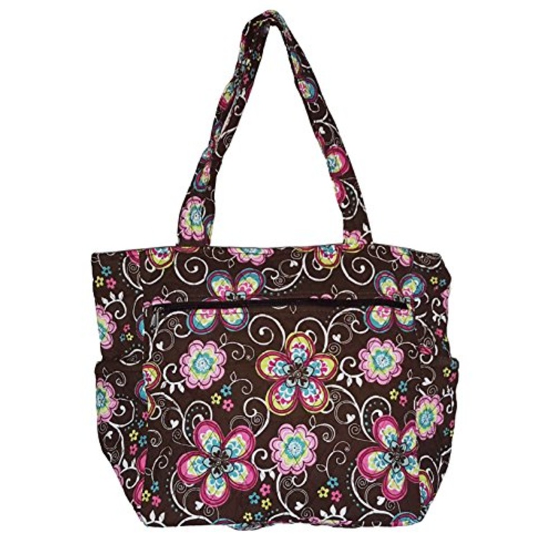 Bohemian Print Quilted Multipurpose Market Beach Large Tote Bag (Flower - Brown)