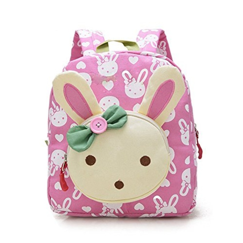 X-Happy Rabbit Animals Kids Book Backpack Baby Girls School Bag (Pink)