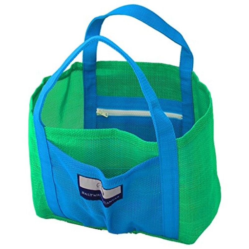 Child Small Mesh Beach Bag  2 Zippers, Hand Carry, Green And Blue