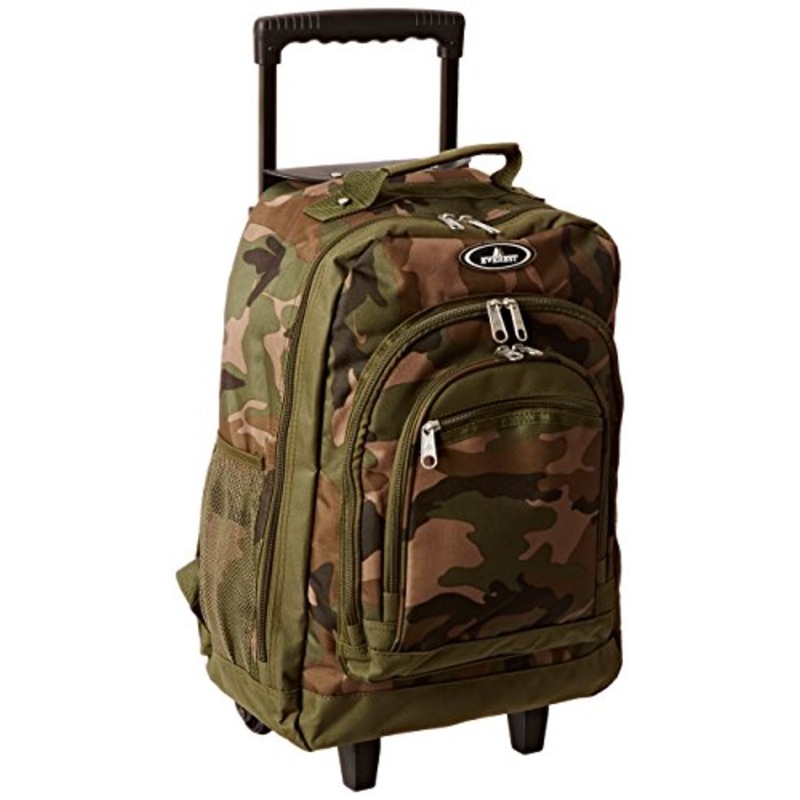 Everest Woodland Camo Wheeled Backpack, Camouflage, One Size
