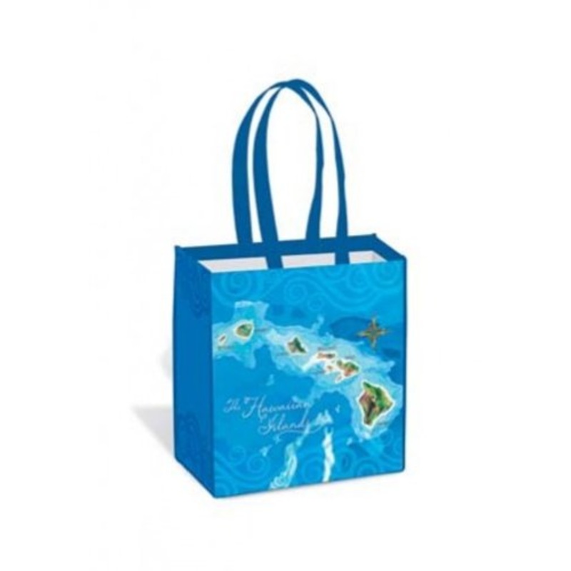 Isle Heritage Tote Bag Hawaii Map Island Blue, Green, White One Size