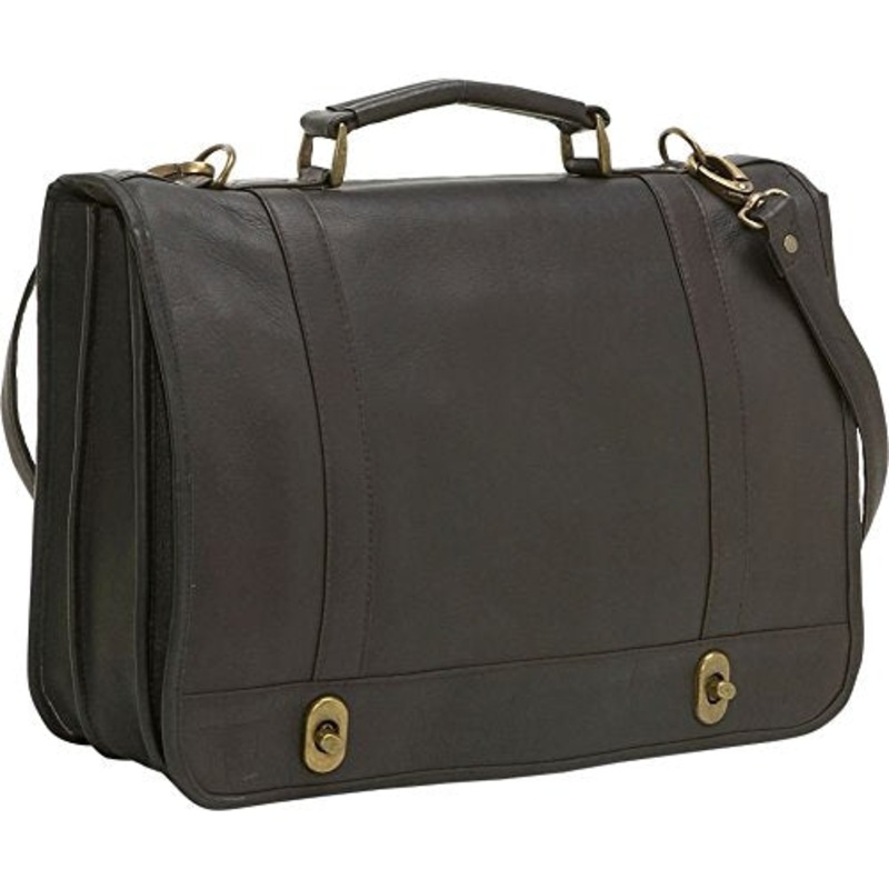 Ledonne Br-18-Caf Leather Flap Over Twist Lock Brief