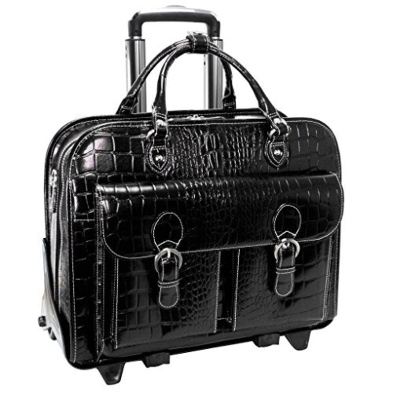 Siamod San Martino 35305 Black Leather Ladies Detachable-Wheeled Laptop Case