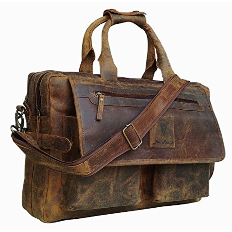 Devil Hunter 16 Inch Vintage Buffalo Leather Messenger Satchel Laptop Briefcase Men'S Bag Crazy
