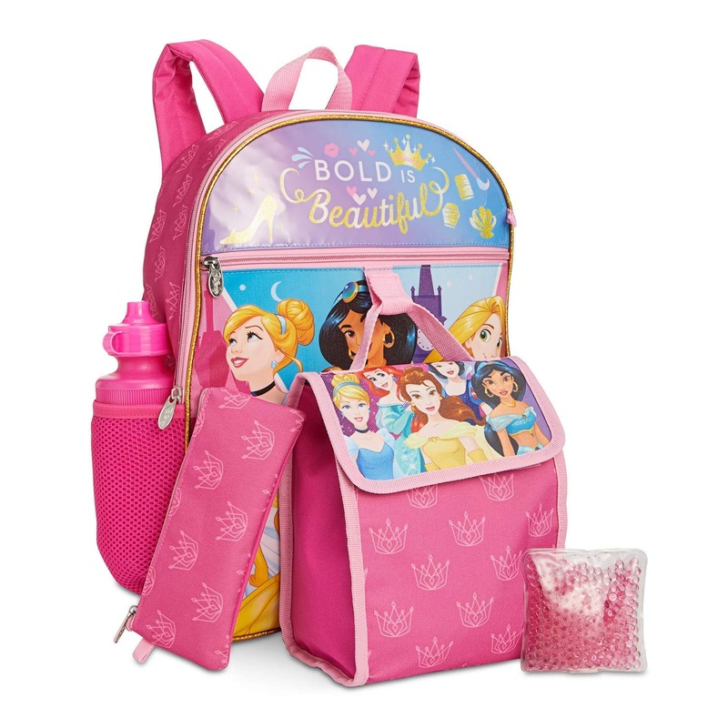 Disney Princess 16" Backpack And Lunch Box 5 Piece Kit Pencil Case Water Bottle Set