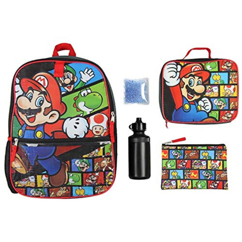 Nintendo 5 PC Shimmer Pixel Character 16" Backpack Combo Set