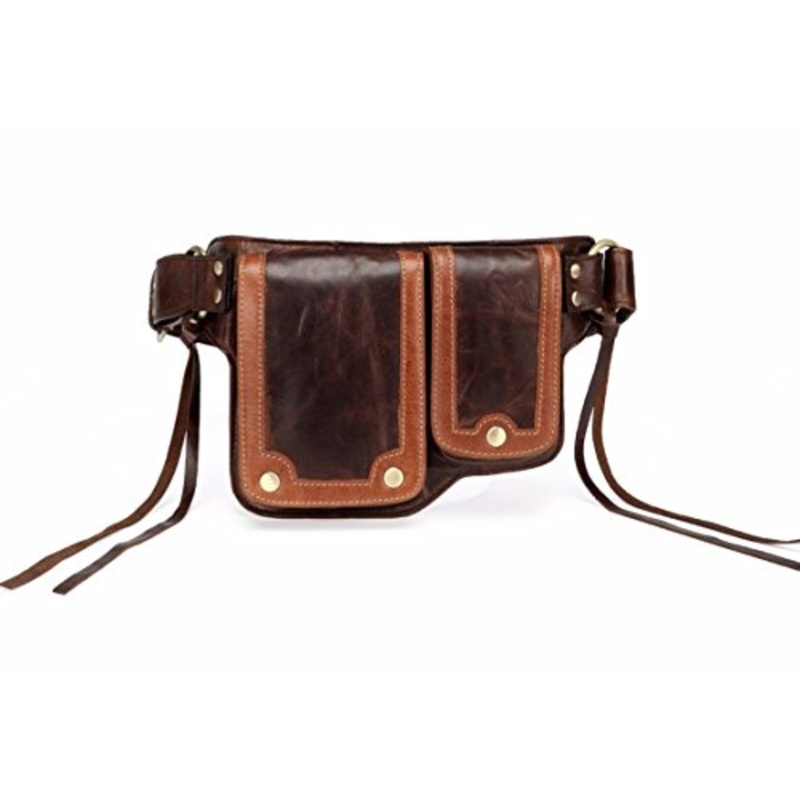 Vicenzo Leather Ronny Leather Waist Bag Fanny Pack (Dark Brown)
