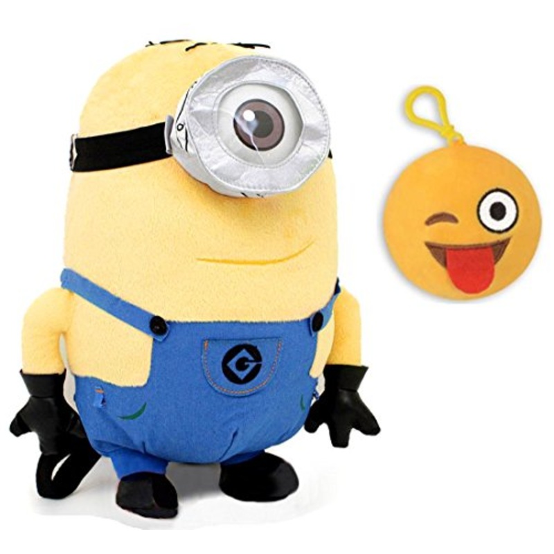 Despicable Me Minion Plush Backpack & Emoji Backpack Clip Multi-Pack (Stuart)