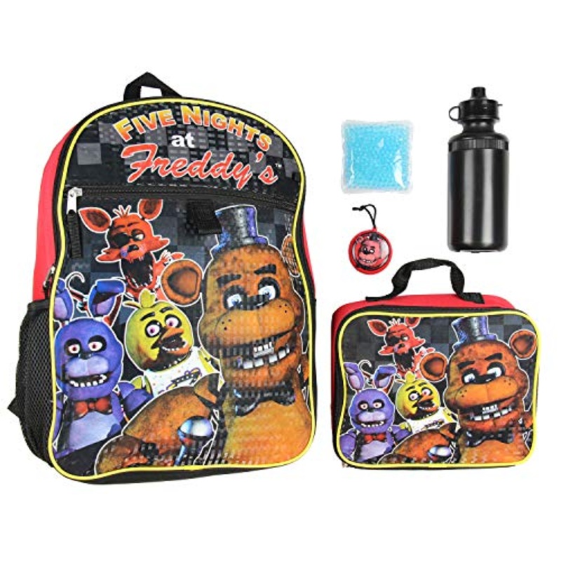 Five Nights At Freddy's 16" School Backpack Lunch Box Water Bottle Lunch Kit -5 Piece Set