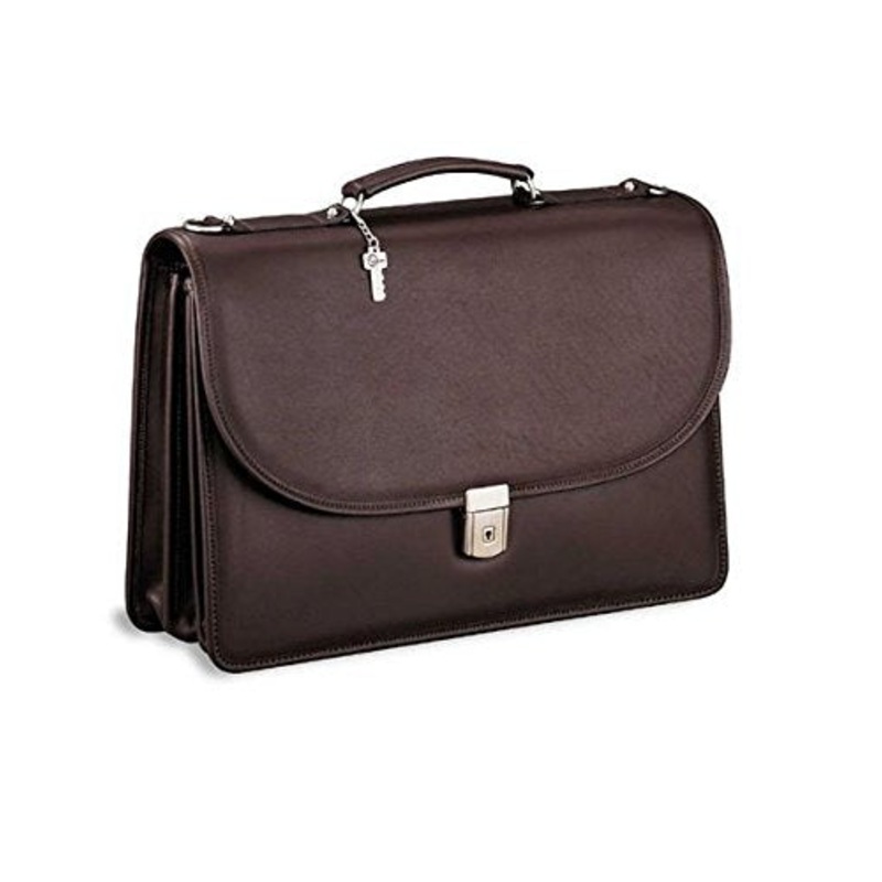 Jack Georges [Personalized Initials Embossing] Platinum Triple Gusset Flap Over Leather Briefcase in Brown