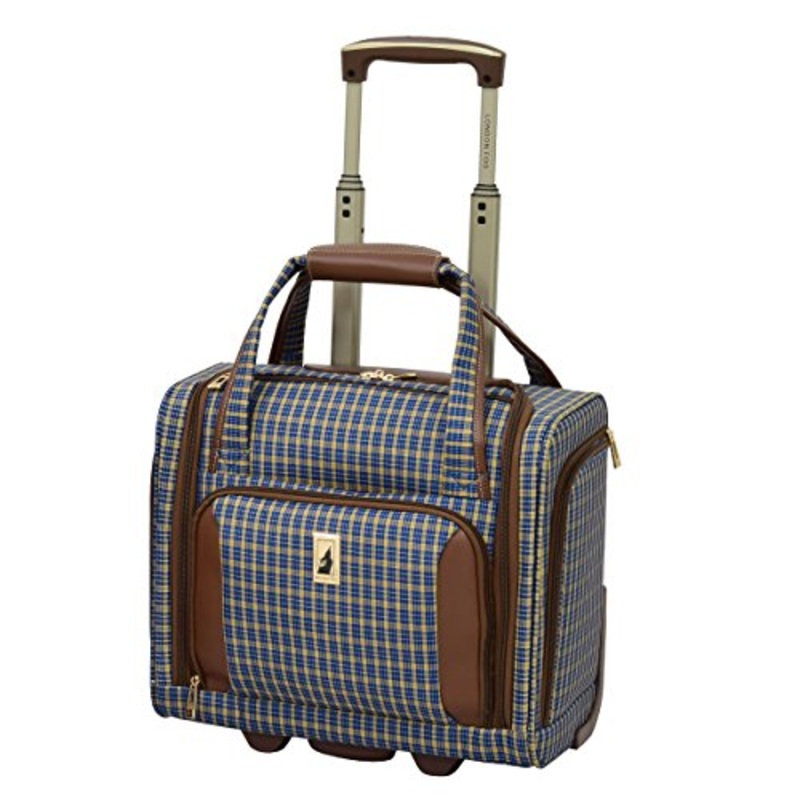 London Fog Kensington Ultra-Lightweight 15Inch 2-Wheel Under The Seat Bag, Blue Tan Plaid