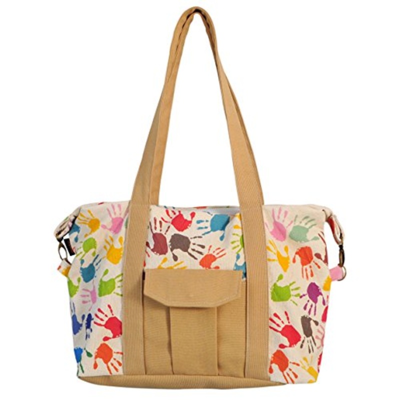 Colorful Handprints Print Picnic, Shopping Multi-Purpose Canvas Zipper Bag