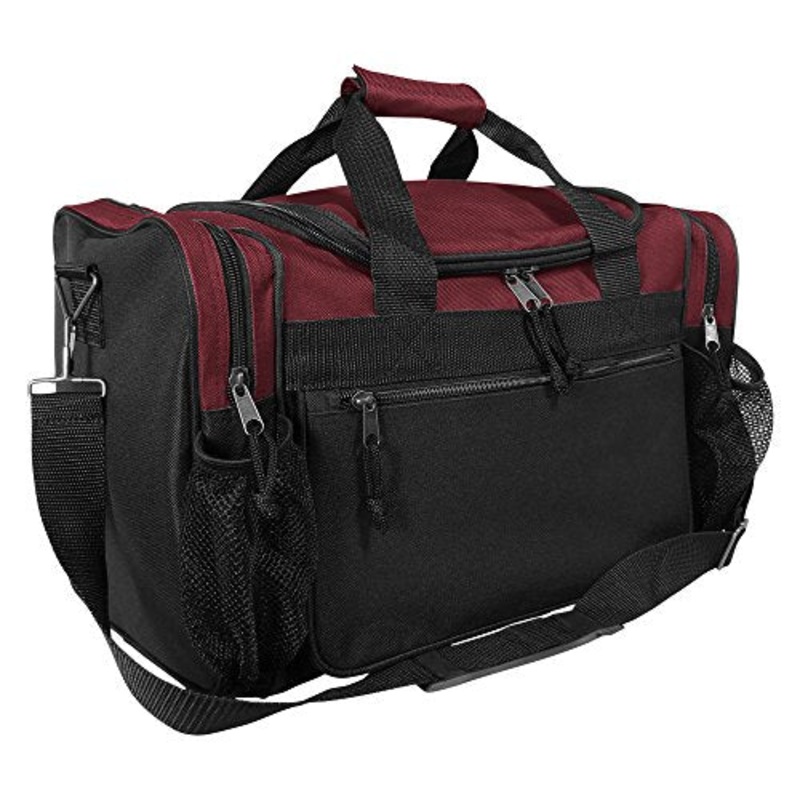 DALIX 17" Duffle Bag Front Mesh Pockets in Maroon