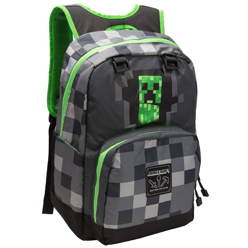 JINX Minecraft Creepy Creeper Kids School Backpack, Gray, 17"
