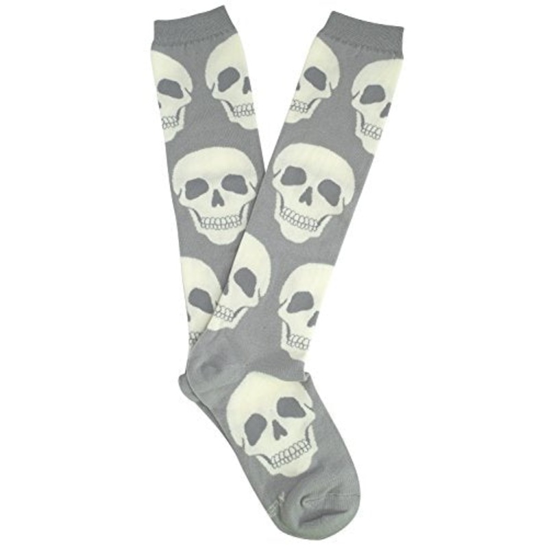 Loungefly White Skulls Gray Knee High Socks