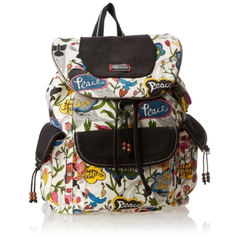 Sakroots Women's Flap Backpack, White Peace