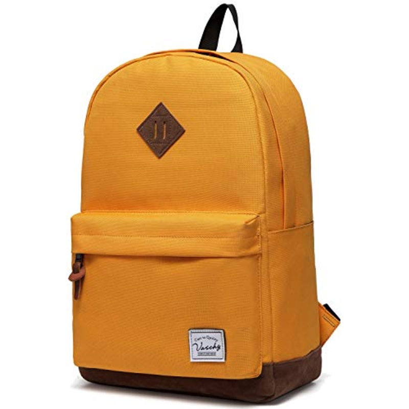 Vaschy Unisex Classic Water Resistant School Backpack Bookbag for College Fits 14Inch Laptop Yellow
