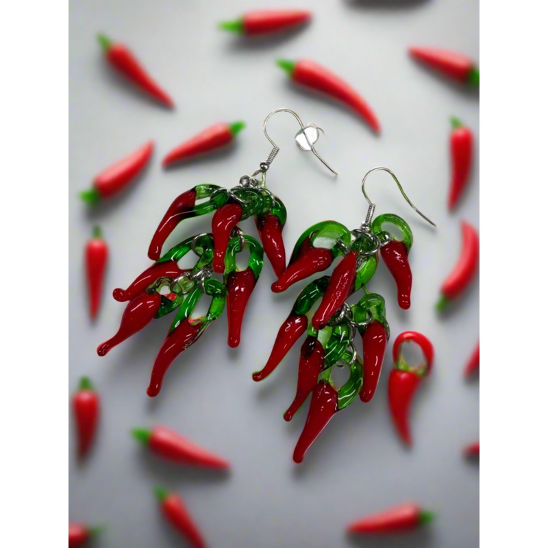 For The Love Of Red Chile Glass Earrings