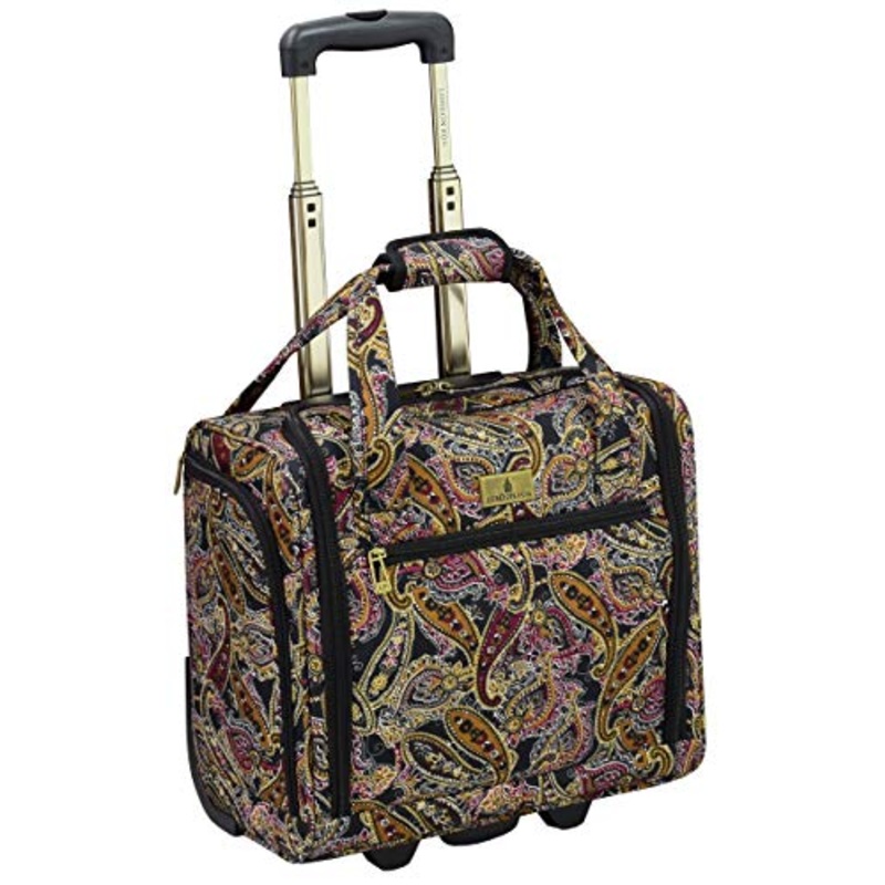 London Fog Cranford 15" Under The Seat Bag, Black Gold Plum Paisley