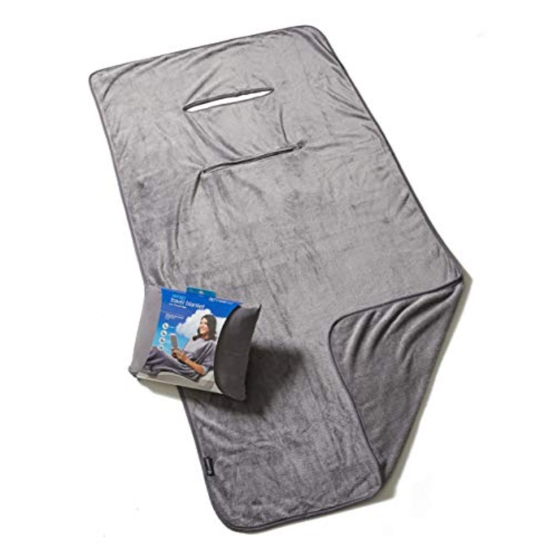 Travelrest Travel Blanket 4-in-1 with Poncho, Zippered Pocket & Stuff Sack